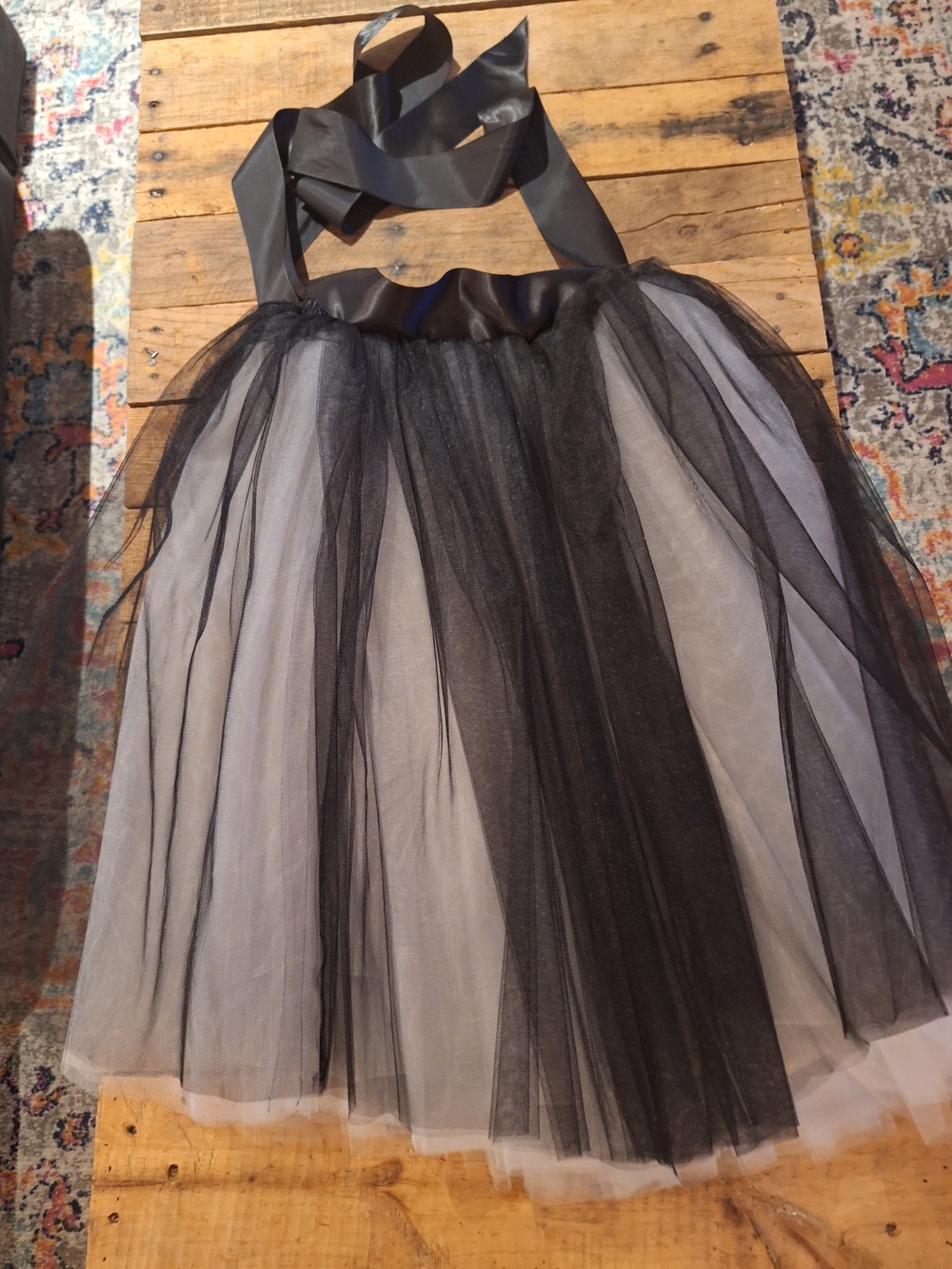Black and White Tulle 7 Layer Midi Skirt with Satin Waist
